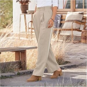 NWT Sundance Bellamy Pleated Linen Pants Size 16 Natural Beige Wide Leg